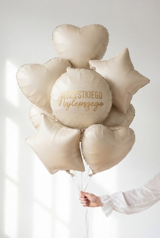Balon foliowy Wszystkiego Najlepszego, beżowy 45cm