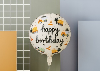 Balon foliowy Happy Birthday, koparki 45cm