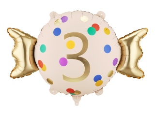 Balon foliowy urodzinowy cyfra 3, cukierek 76cm