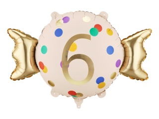 Balon foliowy urodzinowy cyfra 6, cukierek 76cm