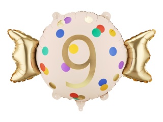 Balon foliowy urodzinowy cyfra 9, cukierek 76cm